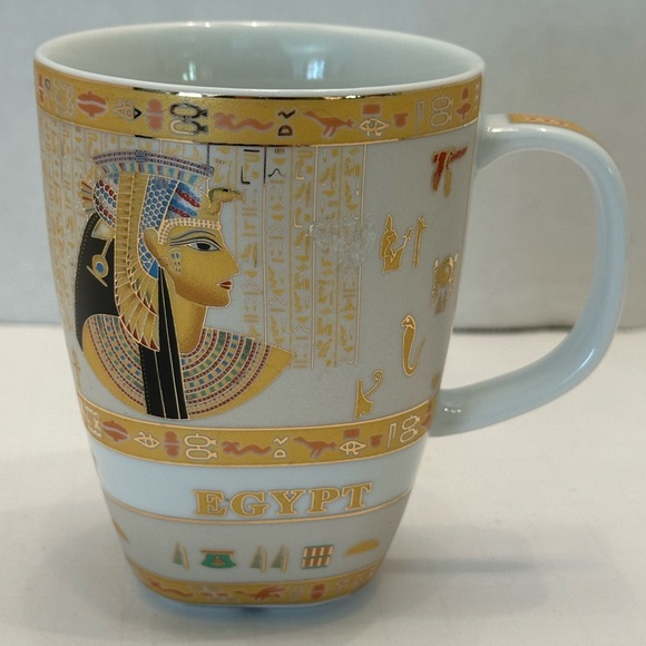 ETC Desing Pharaoh Coffee Mug White and Gold Made in Egypt - Picture 2 of 5